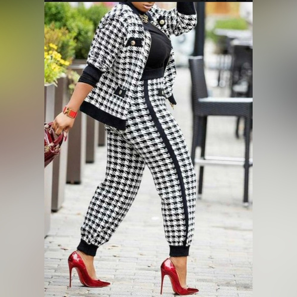 Black and white jacket and pants set